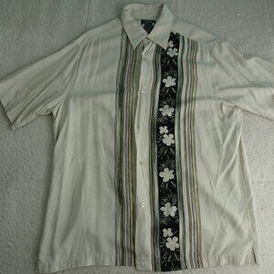 Liz Claiborne Tan Tropical Flowers Bup Shirt Large